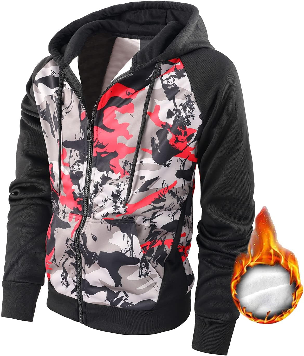 Men'S Zip up Hoodie Fleece Lightweight Sweatshirt Camo Color Block Fashion Long Sleeve Hooded with Kanga Pocket